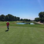 Lo Romero Golf : Par 3, 12ème trou depuis l’arrière du green se retournant sur l’aire de départ