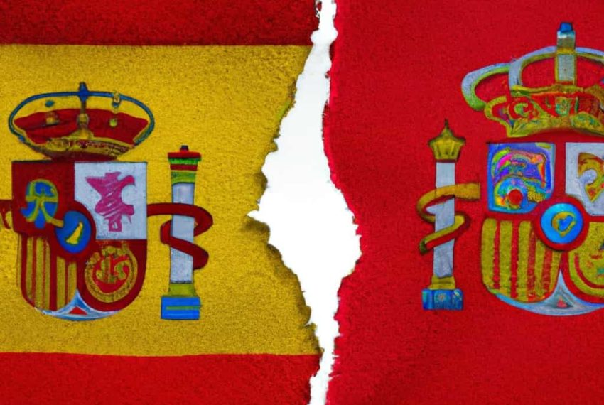 Drapeau portugais à côté du drapeau espagnol. Déchiré entre les deux