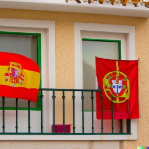 Deux appartements l'un avec le drapeau espagnol et l'autre avec le drapeau portuguais