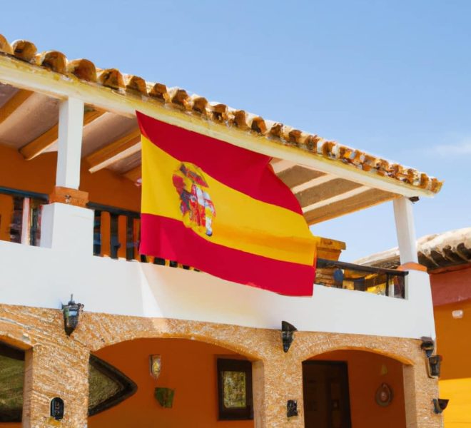 Villa en Espagne avec le drapeau espagnol sur la terrasse
