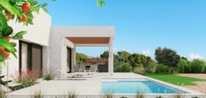 Maison au golf en Espagne avec grande terrasse et piscine. Beucoup de verdure