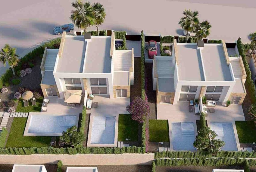 Vue aérienne de villas jumelées à Algorfa, dans le golf la Finca