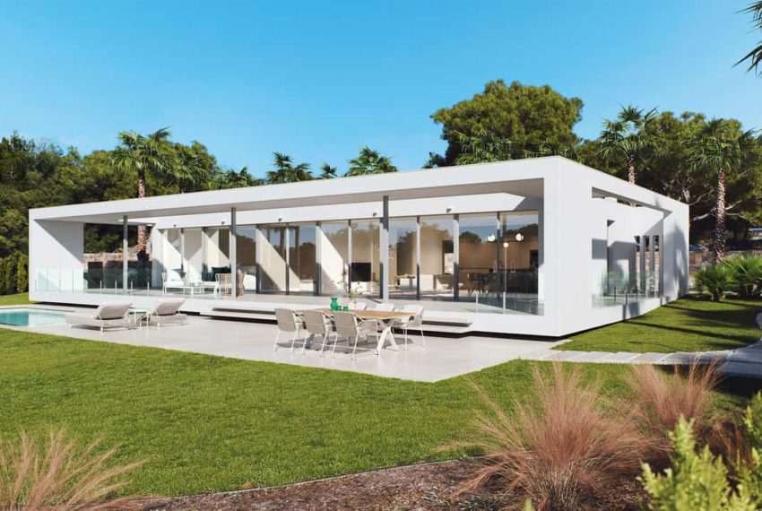 Villa au Golf Las Colinas, à l'architecture contemporaine, les lignes épurées et simples, proposant une vie ouverte sur l'extérieur